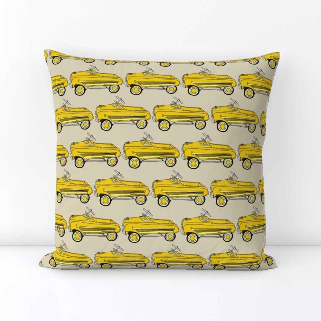 Yellow 1950's Child's Pedal Car on Parchment Tone Background 