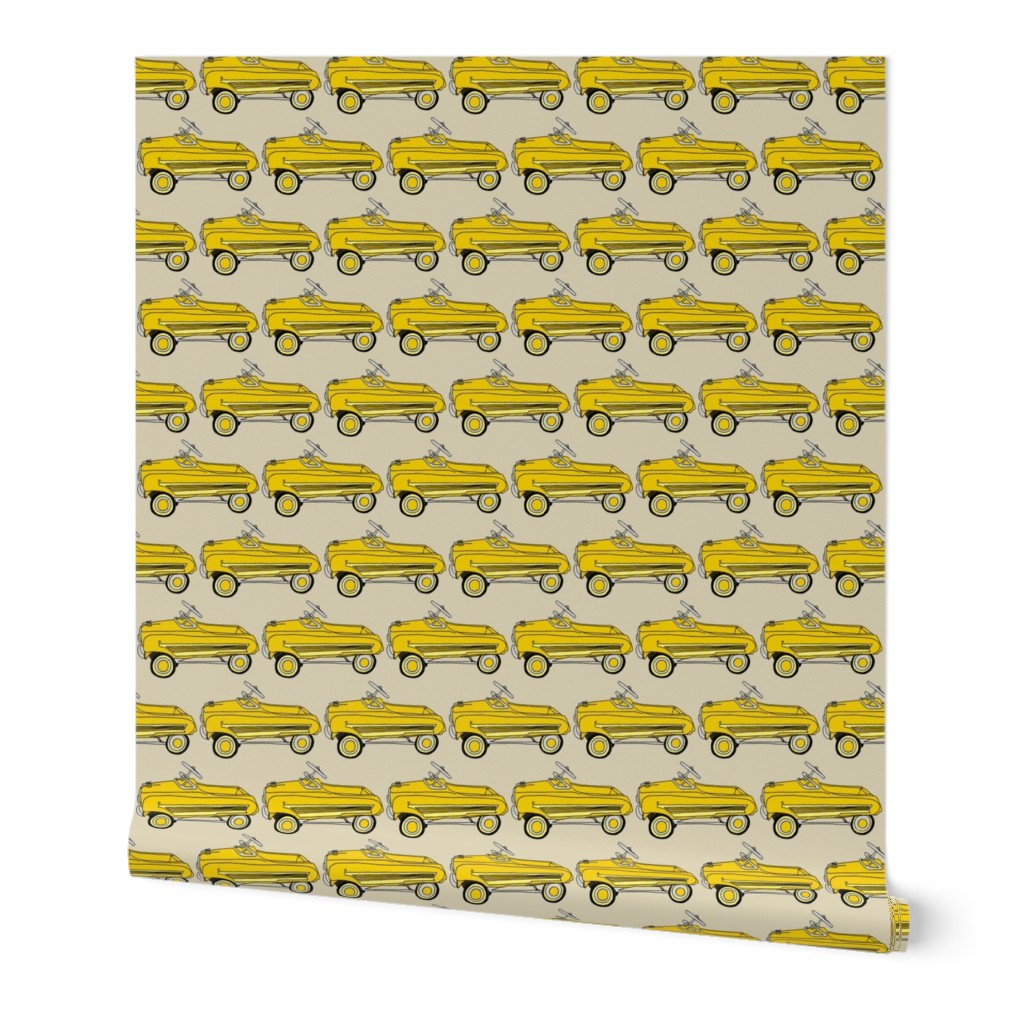 Yellow 1950's Child's Pedal Car on Parchment Tone Background 