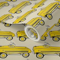 Yellow 1950's Child's Pedal Car on Parchment Tone Background 