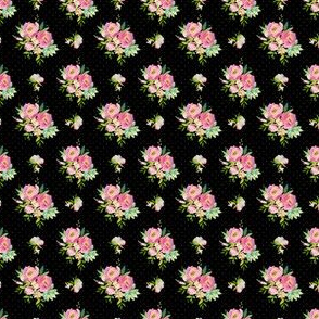 1.5" Pink and Green Florals - Black with Polka Dots