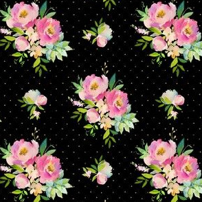 4" Pink and Green Florals - Black with Polka Dots