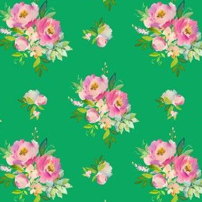 4" Pink and Green Florals - Green