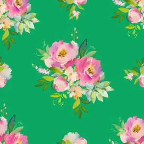 8" Pink and Green Florals - Green