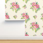 1.5" Pink and Green Florals - Ivory