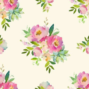 8" Pink and Green Florals - Ivory