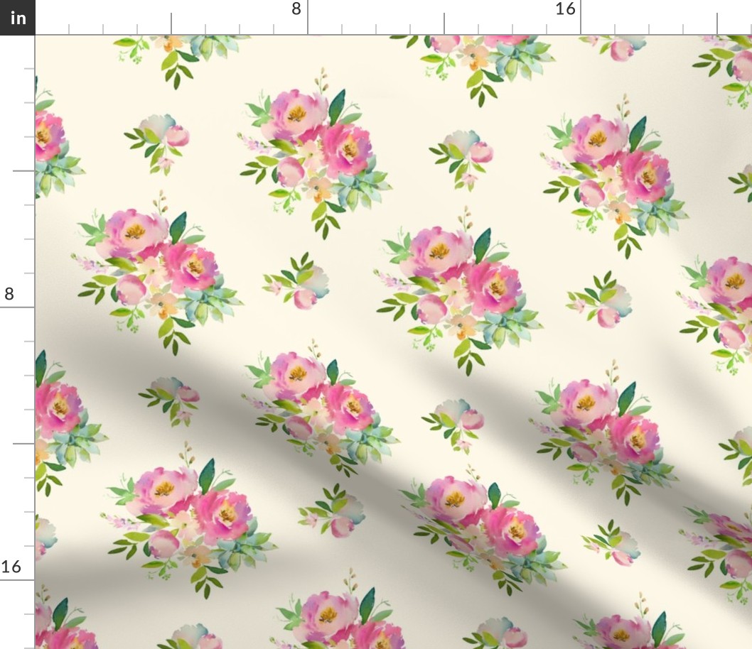 8" Pink and Green Florals - Ivory