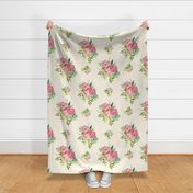 21" Pink and Green Florals - Ivory