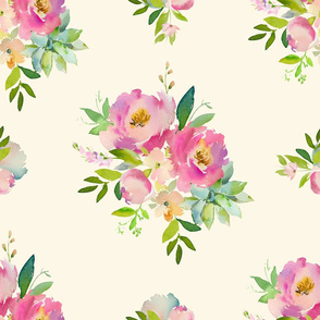 21" Pink and Green Florals - Ivory