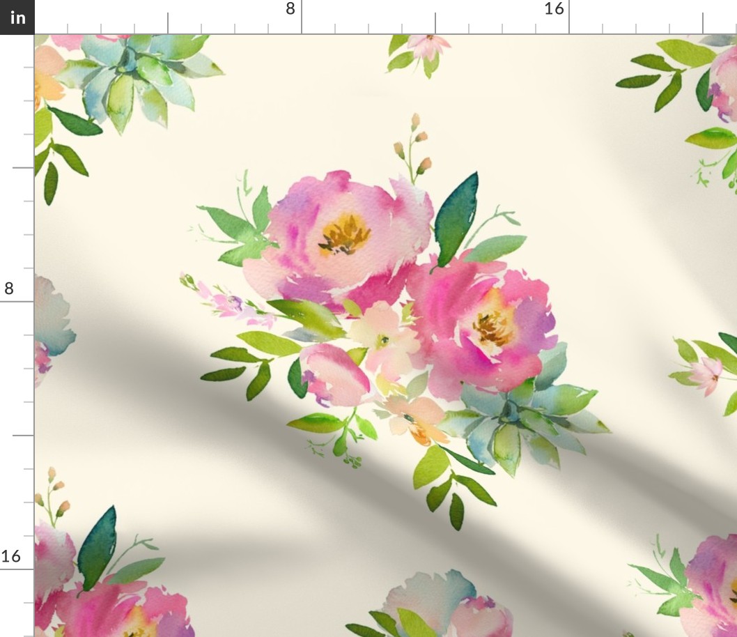 21" Pink and Green Florals - Ivory