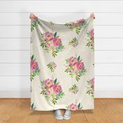 36" Pink and Green Florals - Ivory