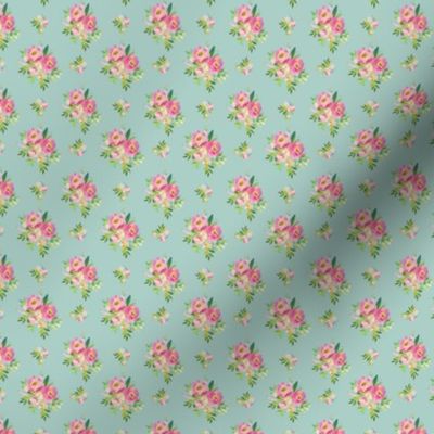 1.5" Pink and Green Florals - Muted Teal