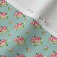 1.5" Pink and Green Florals - Muted Teal