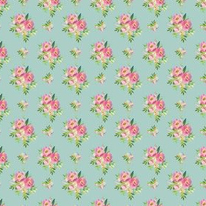 1.5" Pink and Green Florals - Muted Teal