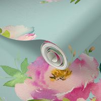 4" Pink and Green Florals - Muted Teal