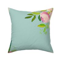 36" Pink and Green Florals - Muted Teal
