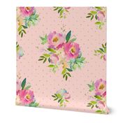 4" Pink and Green Florals - Pink with Polka Dots