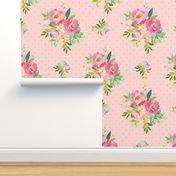 4" Pink and Green Florals - Pink with Polka Dots