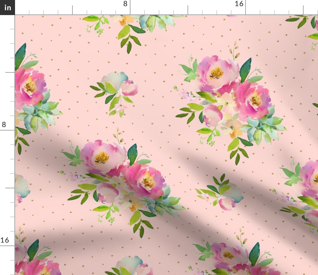 14" Pink and Green Florals - Pink with Polka Dots