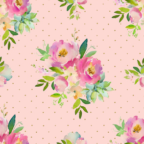 36" Pink and Green Florals - Pink with Polka Dots