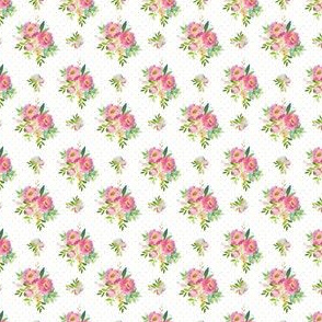 1.5" Pink and Green Florals - White with Polka Dots