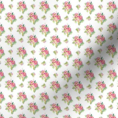 1.5" Pink and Green Florals - White