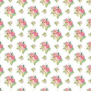 1.5" Pink and Green Florals - White