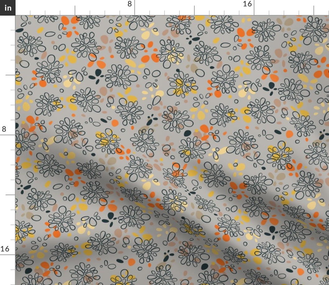 Elegant Gray Floral Pattern with Warm Autumn Colors and Abstract Design