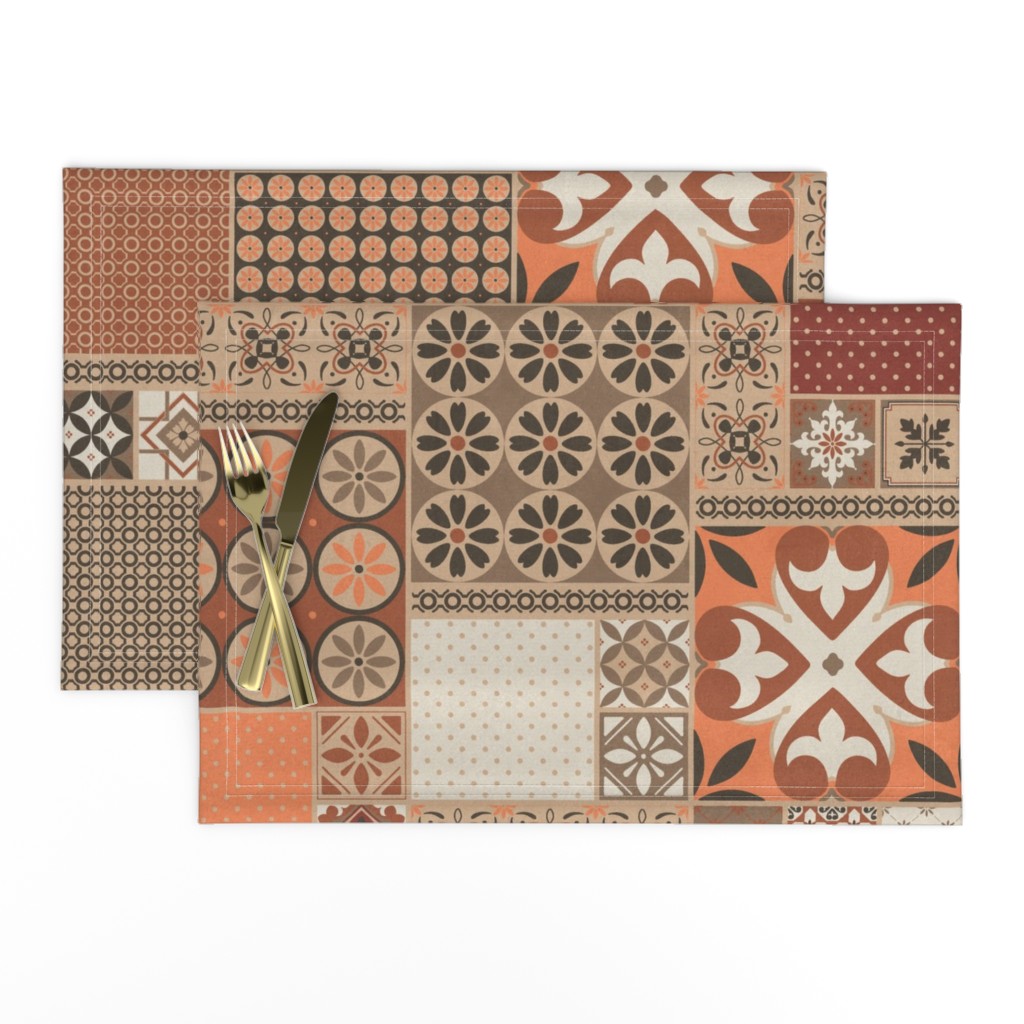 Alhambra rust orange beige Cheater Fake Quilt Wholecloth 