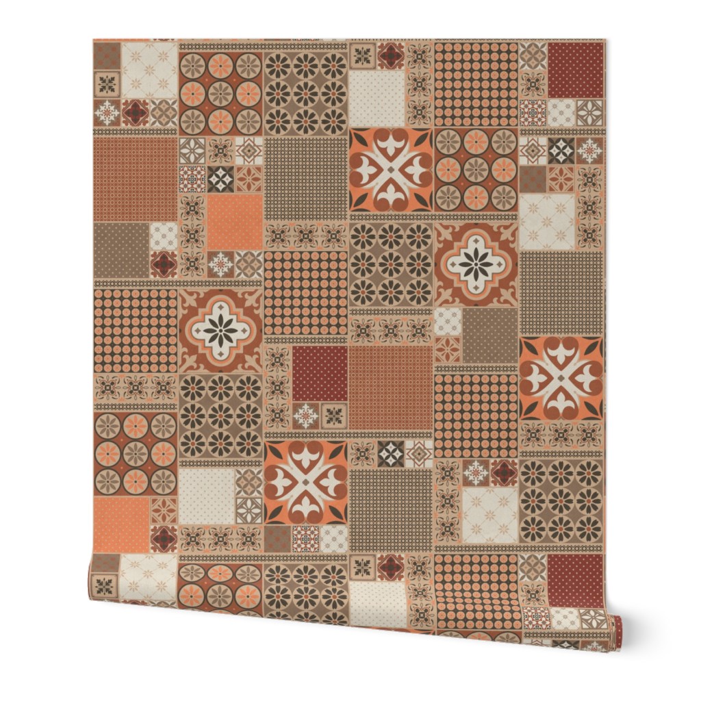 Alhambra rust orange beige Cheater Fake Quilt Wholecloth 