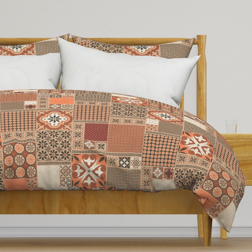 Alhambra rust orange beige Cheater Fake Quilt Wholecloth 