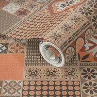 Alhambra rust orange beige Cheater Fake Quilt Wholecloth 