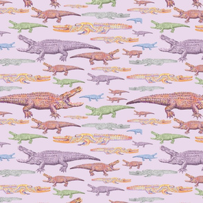 Crocodiles on purple.