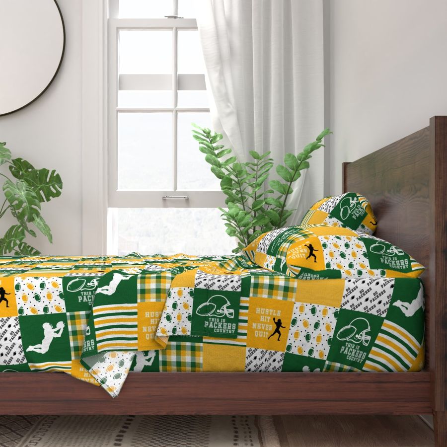 Football//Hustle Hit Never Quit - Packers - Wholecloth Cheater Quilt - Rotated