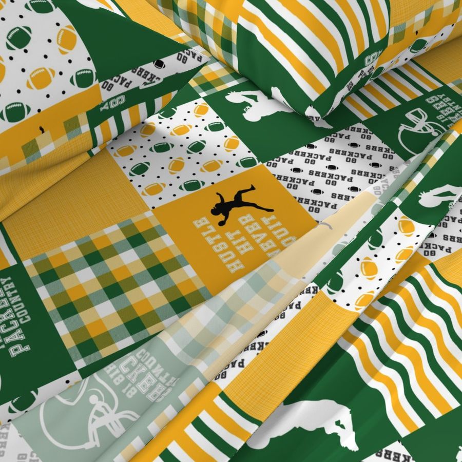 Football//Hustle Hit Never Quit - Packers - Wholecloth Cheater Quilt - Rotated