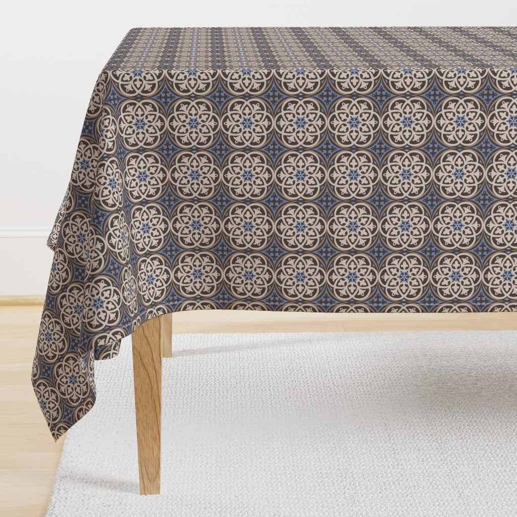 Moroccan Lattice Beige Ivory Cobalt