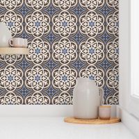 Moroccan Lattice Beige Ivory Cobalt