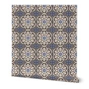 Moroccan Lattice Beige Ivory Cobalt