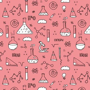 Cool back to school science physics and math class student illustration laboratorium black and white pink SMALL