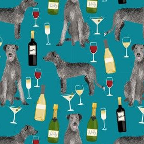 irish wolfhound wine cocktails dog breed fabric blue