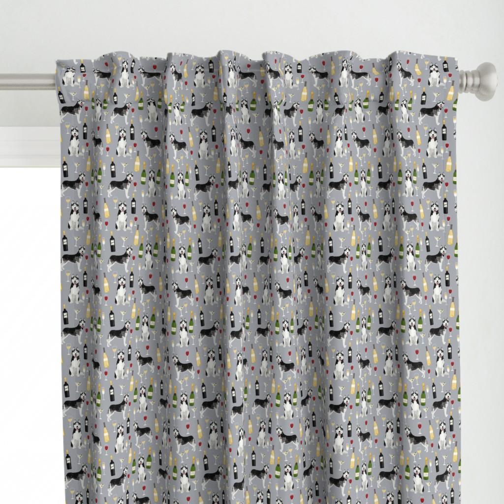 husky wine cocktails dog breed fabric grey