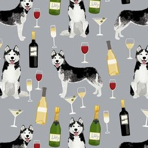 husky wine cocktails dog breed fabric grey