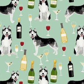 husky wine cocktails dog breed fabric mint