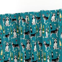 husky wine cocktails dog breed fabric teal