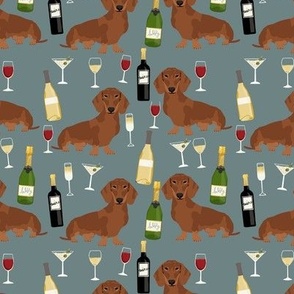 dachshund red coat wine dog breed fabric blue