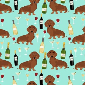 dachshund red coat wine dog breed fabric bright aqua