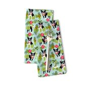 boston terrier hula tropical hawaii islands dog breed fabric green