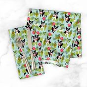 boston terrier hula tropical hawaii islands dog breed fabric green