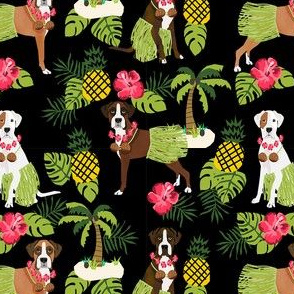 boxer hula tropical hawaii islands dog breed fabric dark