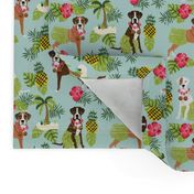 boxer hula tropical hawaii islands dog breed fabric blue