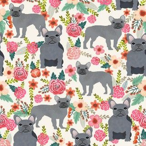 frenchie floral grey coat flowers dog breed fabric 